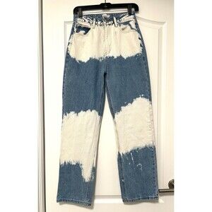 Princess Polly Heaven Cloud Print Straight Leg Jeans Blue White 4 Relaxed boho